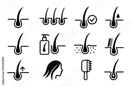 Hair Care and Treatment Icons Set in Line Style Vector Illustration