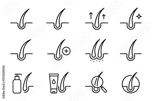Hair Follicle Treatment and Care Icons Set in Line Style Vector Art
