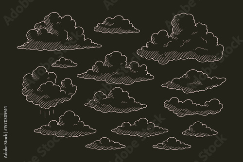 Hand Drawn Clouds Vector Illustration Set for Weather and Sky Design