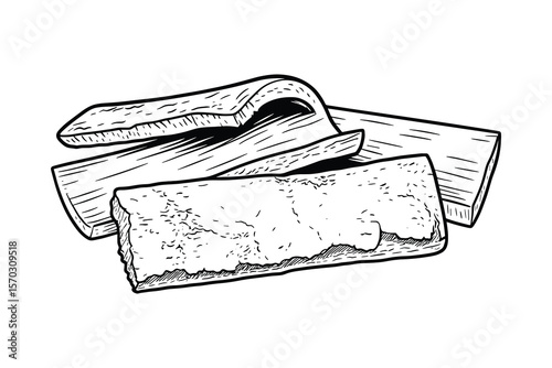 Hand Drawn Illustration of Dried Bean Curd Sticks Isolated on White Background