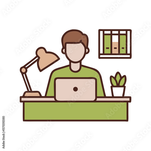 A flat vector illustration of a young man sitting cross-legged while using a laptop, surrounded by modern tech elements such as Wi-Fi icons, cloud storage, email, video play icon,
