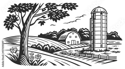 Vintage Farm Silo and Barns
