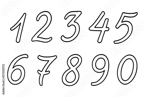 Handwritten Number Set Line Art for Educational and Design Applications