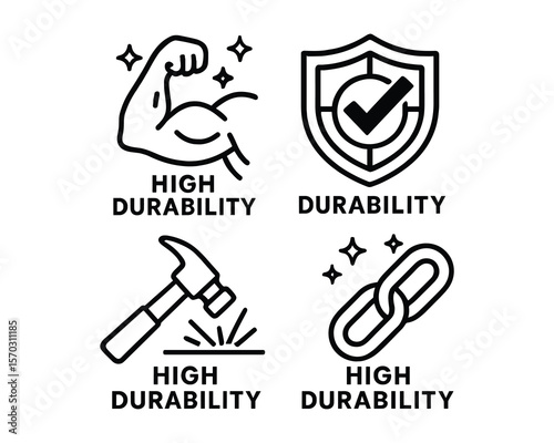 High Durability Icons Set Featuring Strength, Protection, and Resilience
