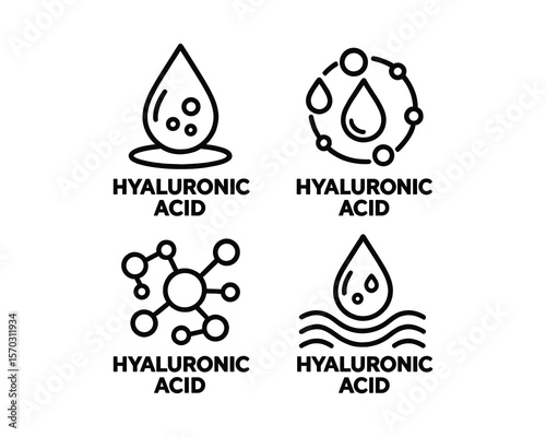Hyaluronic Acid Skin Care Beauty Treatment Line Art Icon Set Isolated
