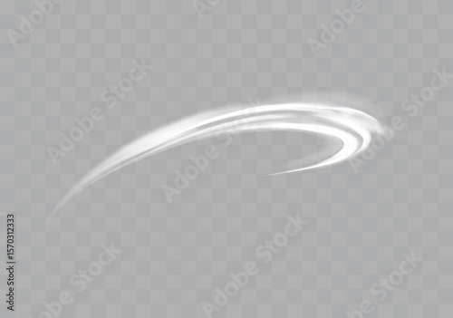 White shiny sparks of spiral wave. Curved bright speed line swirls. Shiny wavy path. Magic golden swirl with highlights. Glowing swirl bokeh effect.