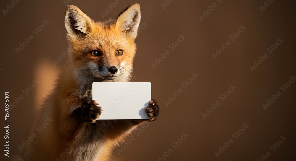 Obraz premium Red fox holding blank sign wildlife animal advertising