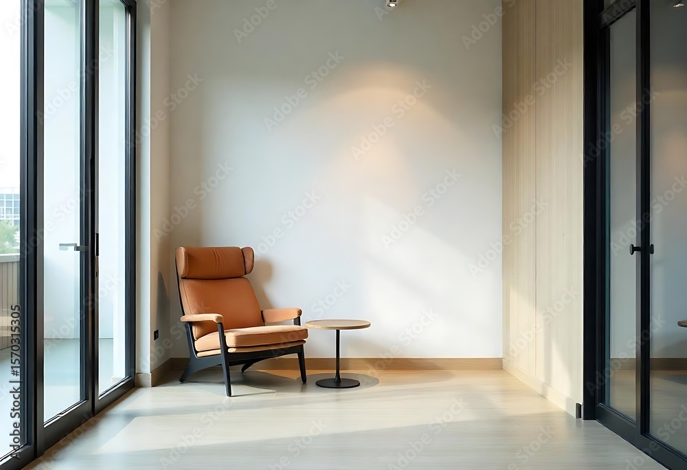 Fototapeta premium Generative AI Quiet Contemplation Space with Cozy Chair Light