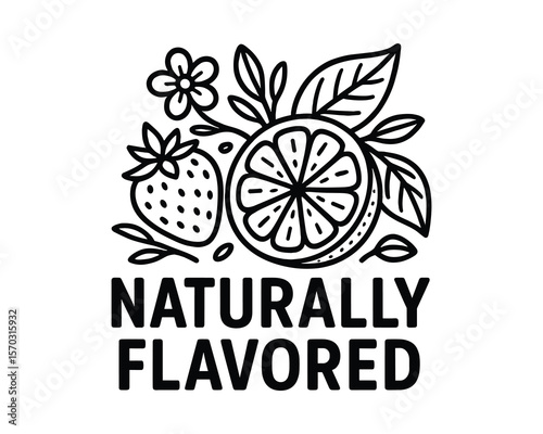Naturally Flavored Icon with Strawberry and Lemon for Food and Beverage