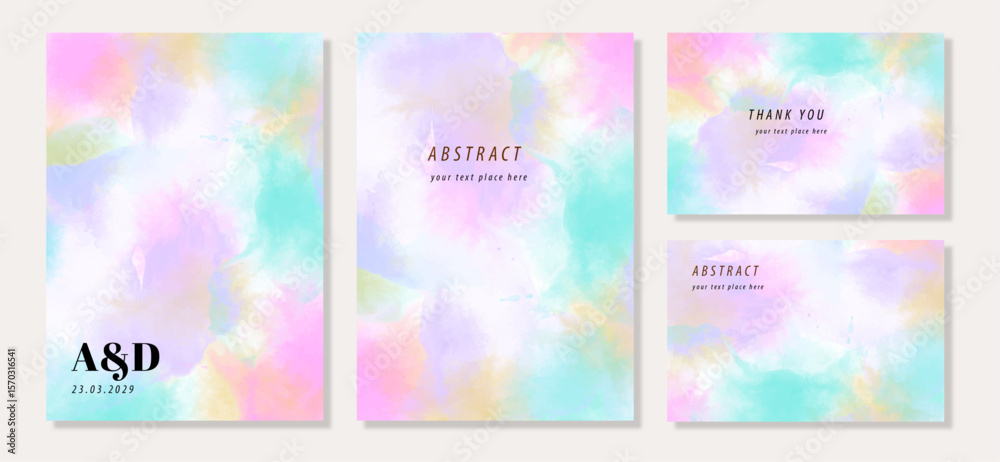 Fototapeta premium multipurpose set card with rainbow abstract watercolor background