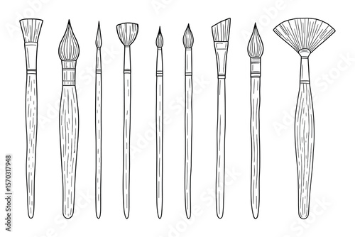 Paint Brush Set Outline Style Art and Craft Tool Collection for Painting