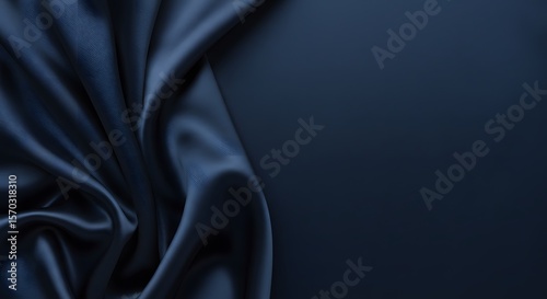 Luxury Dark Blue Silk Fabric Background with Smooth Satin Texture and Elegant Drapery