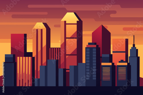 city skyline at sunset