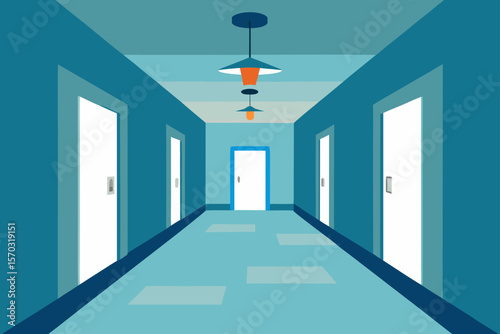 empty corridor with blue sky and clouds