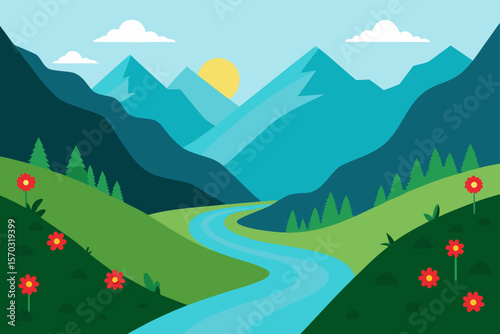 landscape with mountains and blue sky