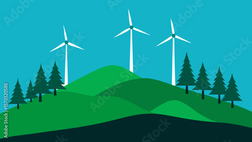 wind turbines on green field