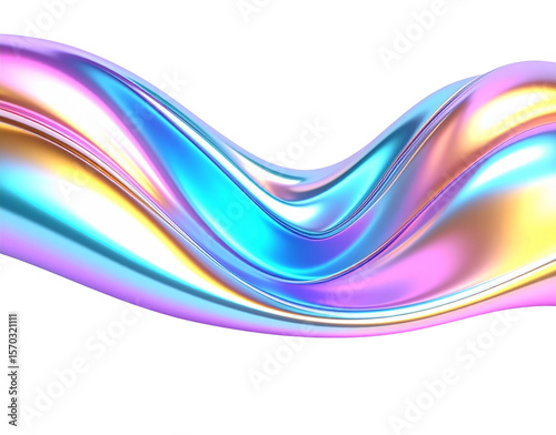 Iridescent Flowing Metal Abstract Wave with Shimmering Colors.