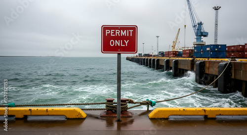 Permit Only Zone At Commercial Dock Under Grey Sky And Choppy Water