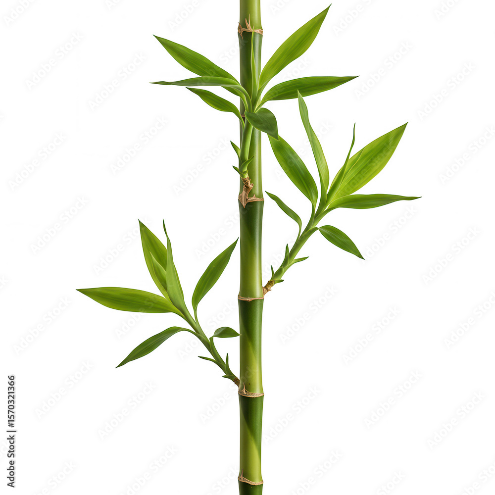 Fototapeta premium Vibrant green lucky bamboo stalk with lush leaves isolated on transparent background