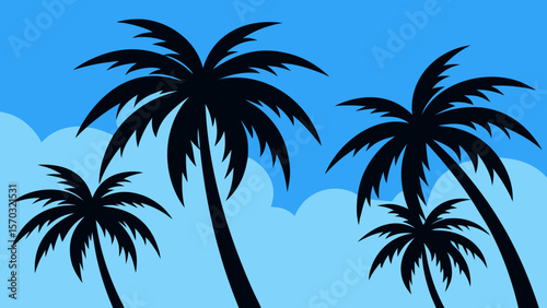 palm trees on blue sky background