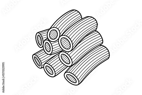 Rigatoni Pasta Illustration in Black and White Line Art Style Drawing