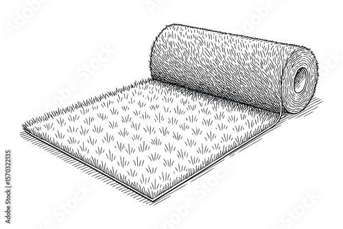 Rolled Turf Illustration with Grass Texture and Perspective View