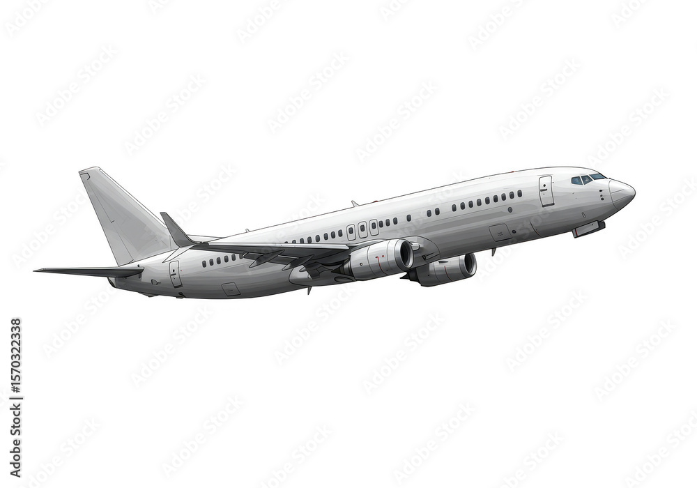 Fototapeta premium Isolated Airplane Taking Flight White Jet Airplane with Transparent BG