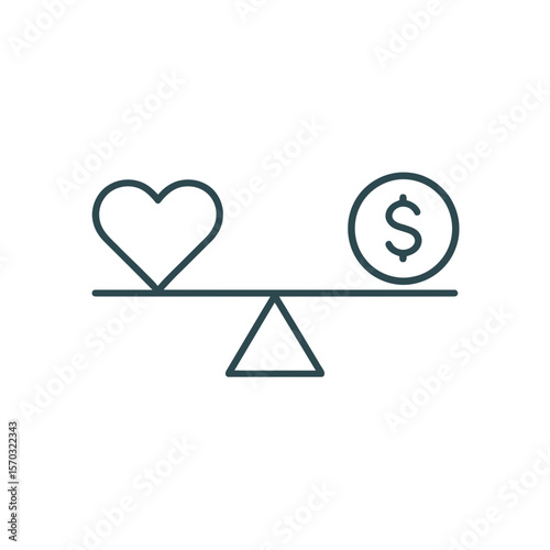 This appealing graphic shows a balance between heart and money, useful for financial designs and conveys the value of love in life.