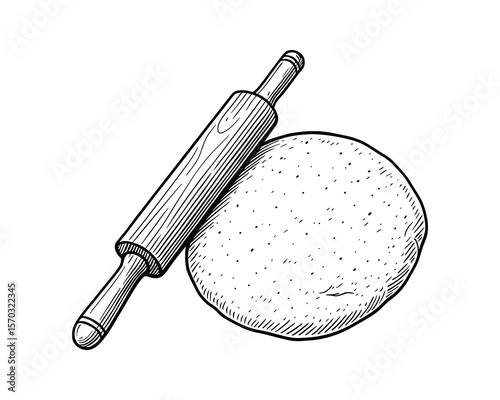 Rolling Pin and Dough Illustration of Baking Preparation Process