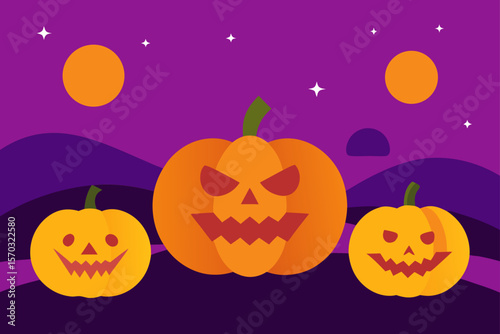 Spooky Halloween Night Jack-o'-lanterns under the moonlit sky