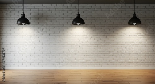 Modern Interior with White Brick Wall and Pendant Lights