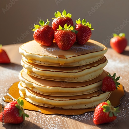 Wallpaper Mural pancakes with strawberries and chocolate Torontodigital.ca