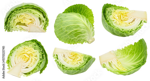 Isolated Cabbage Vegetable Cuts Fresh Green Leaves Healthy Food