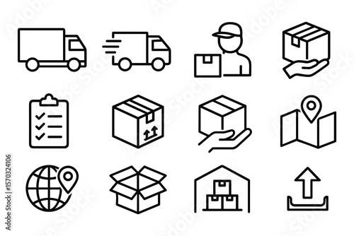 Shipping and Delivery Icons Set Outline Style Vector Design Illustration