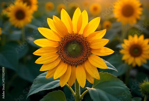Generative AI Vivid Yellow Sunflower Close Up in Field Glow
