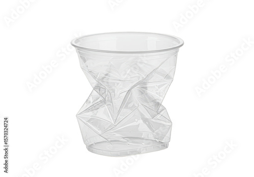 Isolated Crumpled Plastic Cup Transparent Background Disposable Garbage