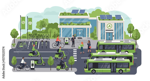 Sustainable Cityscape Eco-Friendly Transportation and Green Building Design