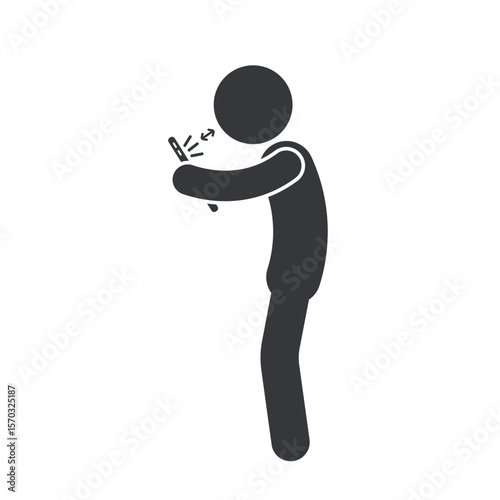 Isolated pictogram reminding to keep distance when using a cellphone, symbolizing eye health, myopia awareness, and cellphone radiation hazards.