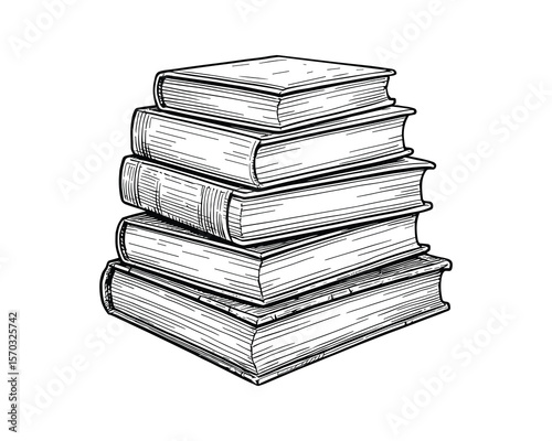 Stack of Books Illustration: Detailed Engraving Style Education Drawing