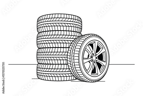 Stack of Car Tires Vector Illustration for Automotive Industry and Services