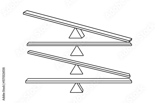 Stacked Seesaw Illustration in Black and White Outline Style for Educational Use