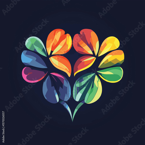 Colorful heart clover design love symbol, vector style simple color