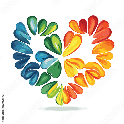 Colorful heart clover design love symbol, vector style simple color