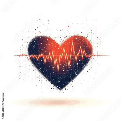 Heart Monitor Graph A stylized heart shape integrating a heartbeat line and digital data points representing the AIs ability to monitor and analyze heart health in real time