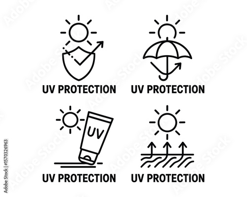 Sun Protection Icons Set Vector Illustration for Skin Care and Product Labels