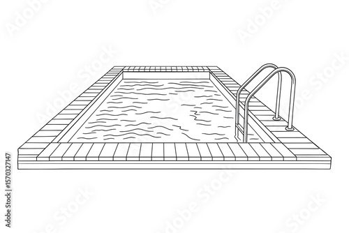 Swimming Pool Illustration with Ladder and Water Waves in Simple Outline