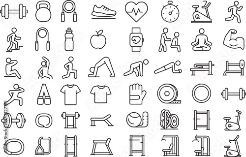 Outline Pictogram Set for Personal Training, Bodybuilding, and Healthy Lifestyles