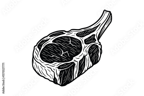 Tomahawk Steak Vector Illustration in Black and White Detailed Drawing