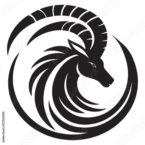 A new Capricorn silhouette  victor logo design on  white background.