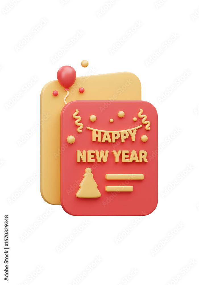 Naklejka premium Festive 3D Happy New Year Card Red and Gold Celebration Ornament